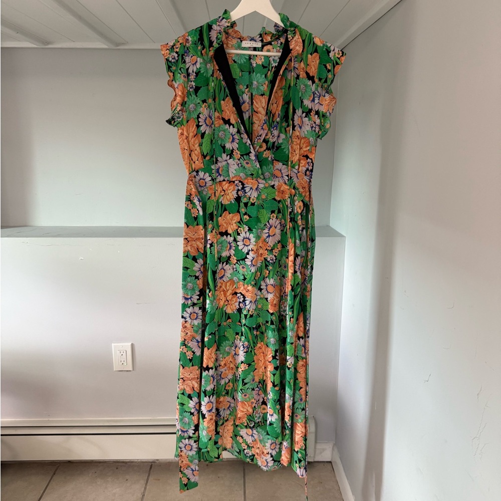 Sandro Paris Silk Floral Green and Orange Dress